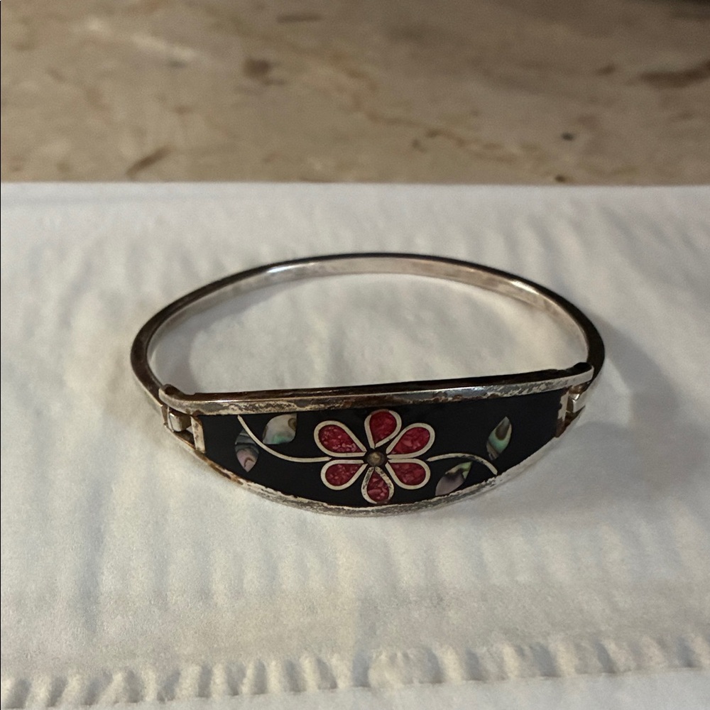 Floral Sterling Silver Bangle Bracelet